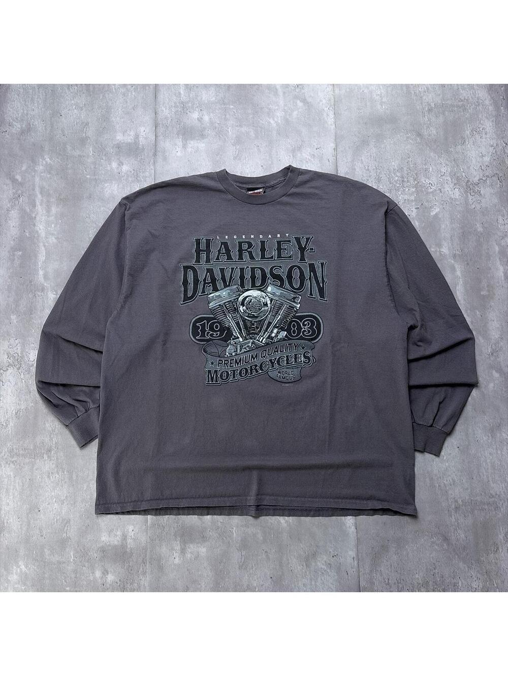 Y2K Grey Harley Davidson Grunge Military Biker Long Sleeve Shirt